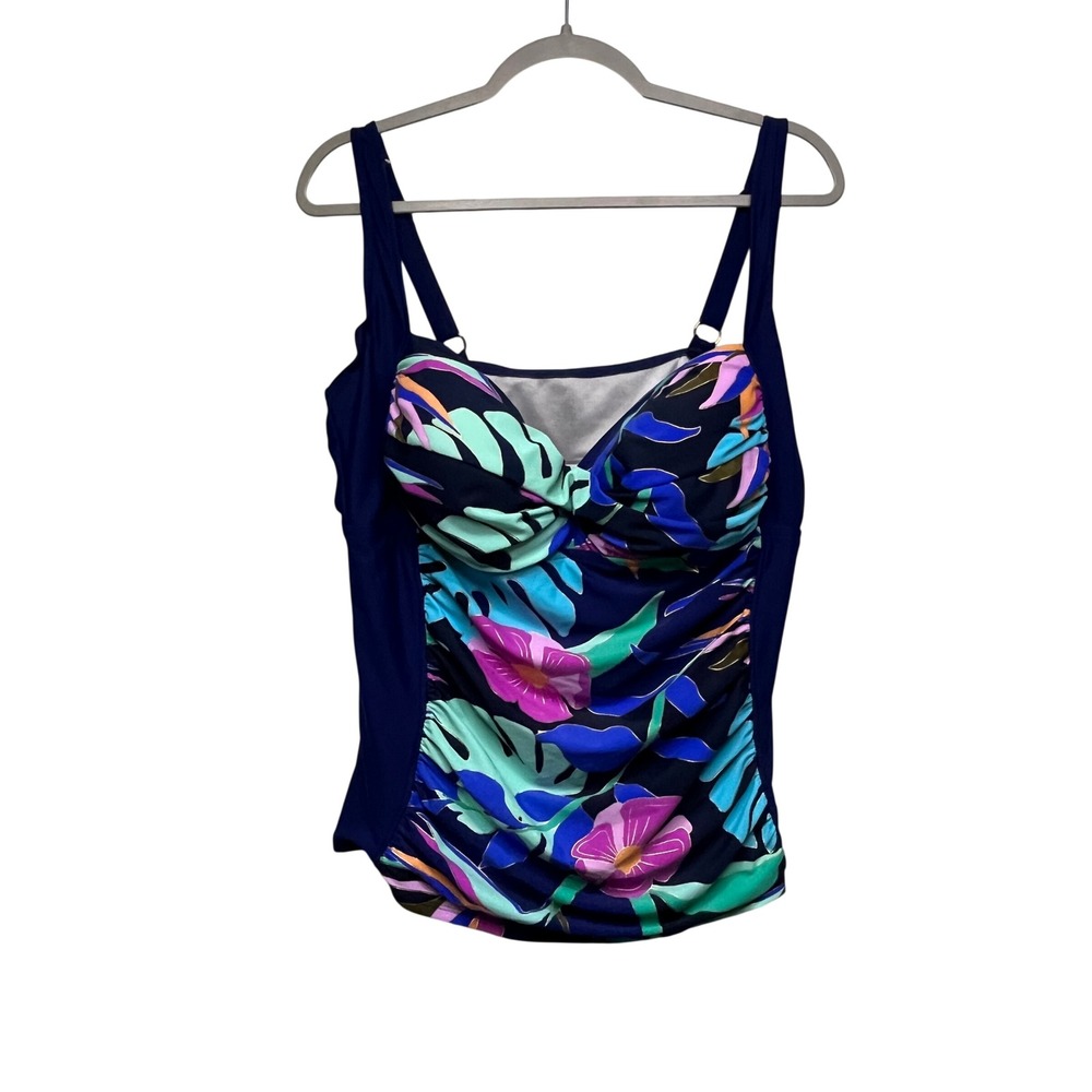 Maxine of Hollywood Jungle Oasis Tankini‎ Top Navy Floral 18 Swim Cruise Beach
